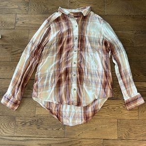 S SO Brown Tan Plaid Button Up